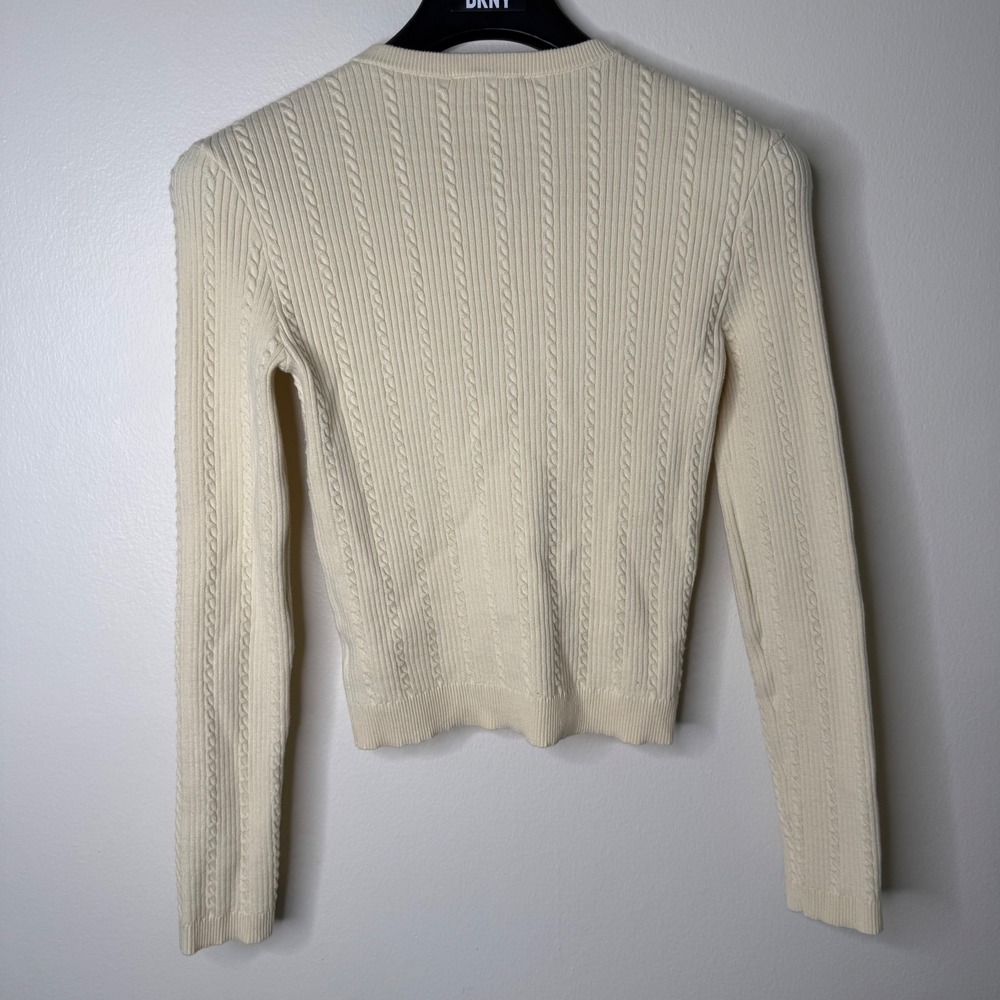 Reformation Natalie Cable Stitch Cardigan Sweater in Lemon Icing Size D - Picture 3 of 5